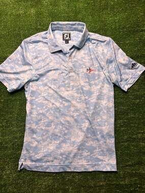 FootJoy Boys Cloud Camo Print Golf Polo Shirt Blue Size M